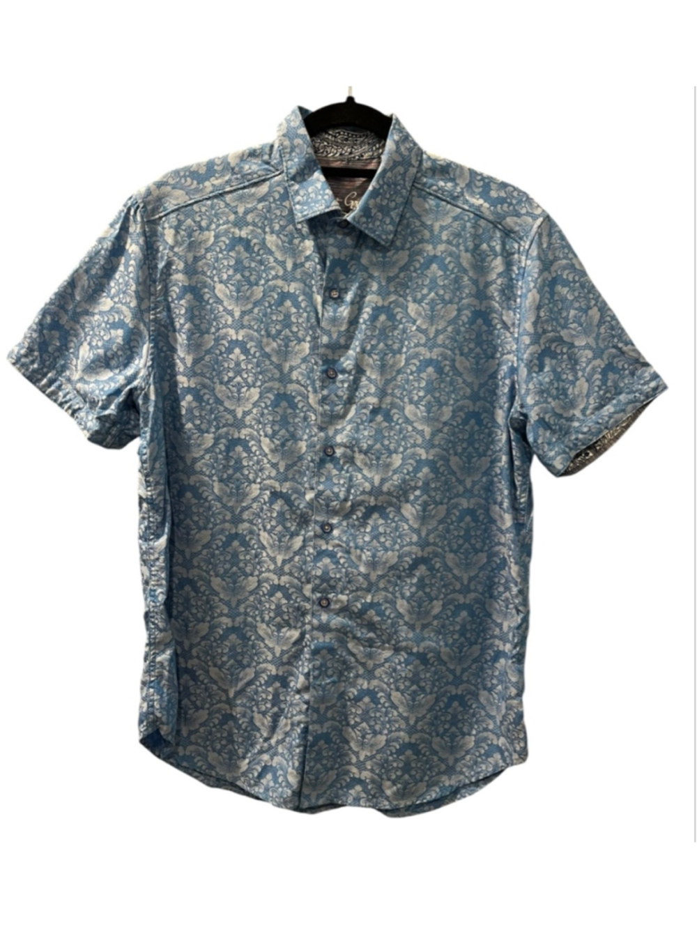 Robert Graham Bayview Shirt Men Medium M Blue Damask Paisley SS Button Up Luxury